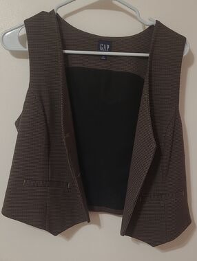 GAP Brown Micro-Check Sleeveless Blazer Vest